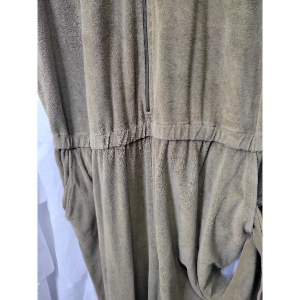 Olive Terry Cloth Short Sleeve Hooded Jumpsuit Zip Front Elastic Waist XL 1406 - Picture 3 of 9